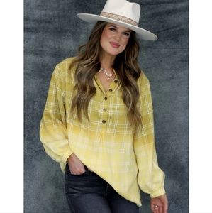 HUMMINGBIRD Korie Plaid Ombre Cotton Blend Popover Top